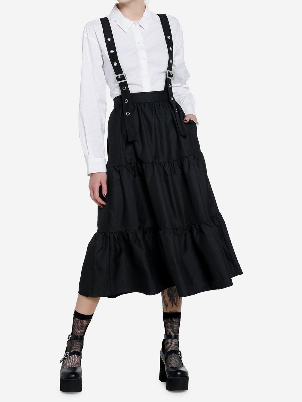 Cosmic Aura Hot Topic Black Tiered Suspender Skirt Dress Goth Size Medium